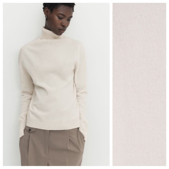 NWT. Massimo Dutti Cream Wool/Cashmere Blend Sweater with High Neck. Size S. - Picture 2 of 12